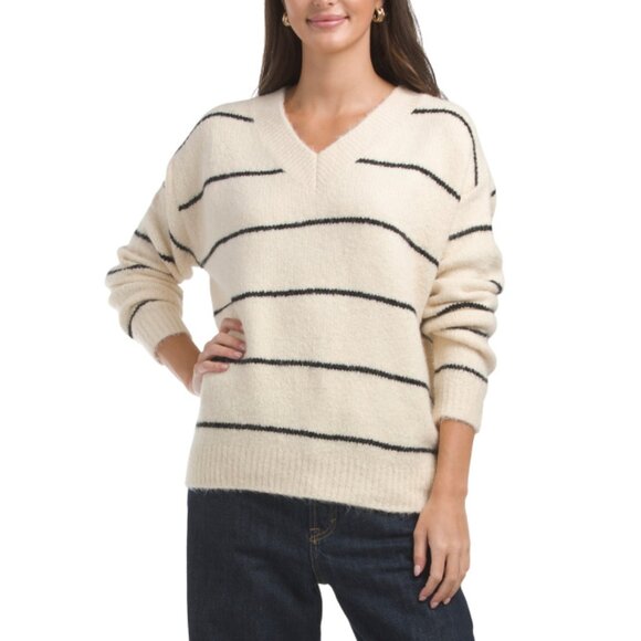 LUSH Cream/Black Striped Oversized Sweater - Picture 1 of 2